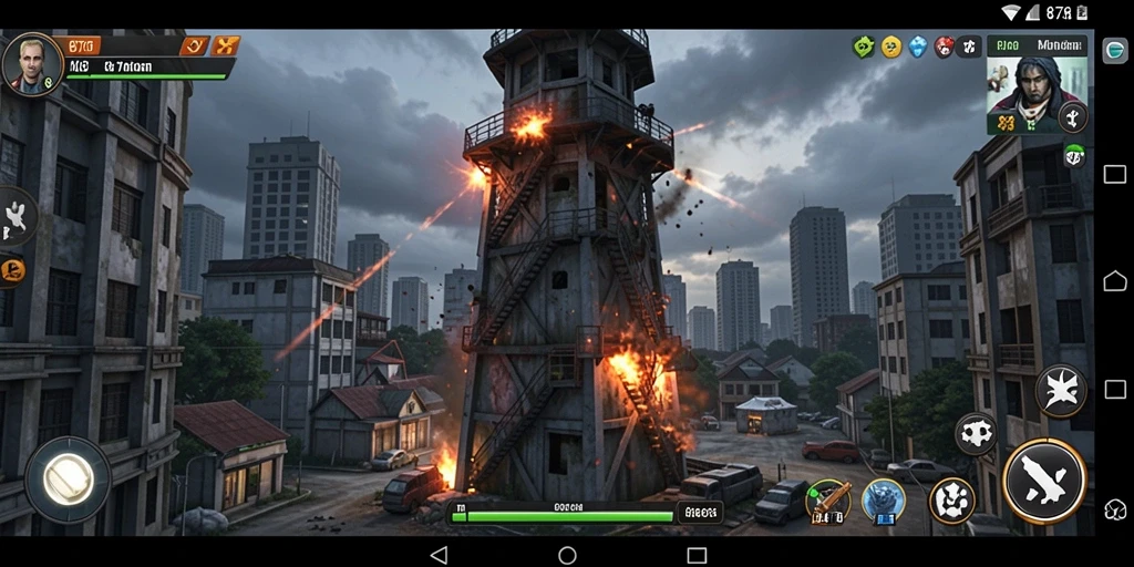 Screenshot gameplay 8768 menampilkan menara pertahanan yang strategis.