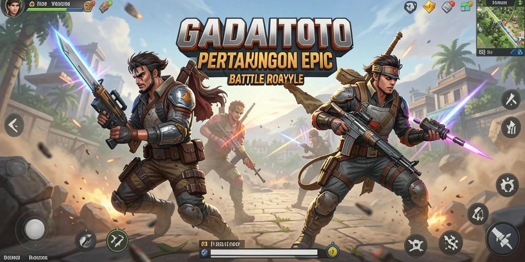 Gambar gameplay GADAITOTO yang menampilkan pertempuran intens di arena Battle Royale.