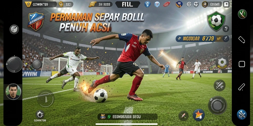 Tampilan gameplay seru dalam GOWIN789 dengan aksi sepak bola intens.