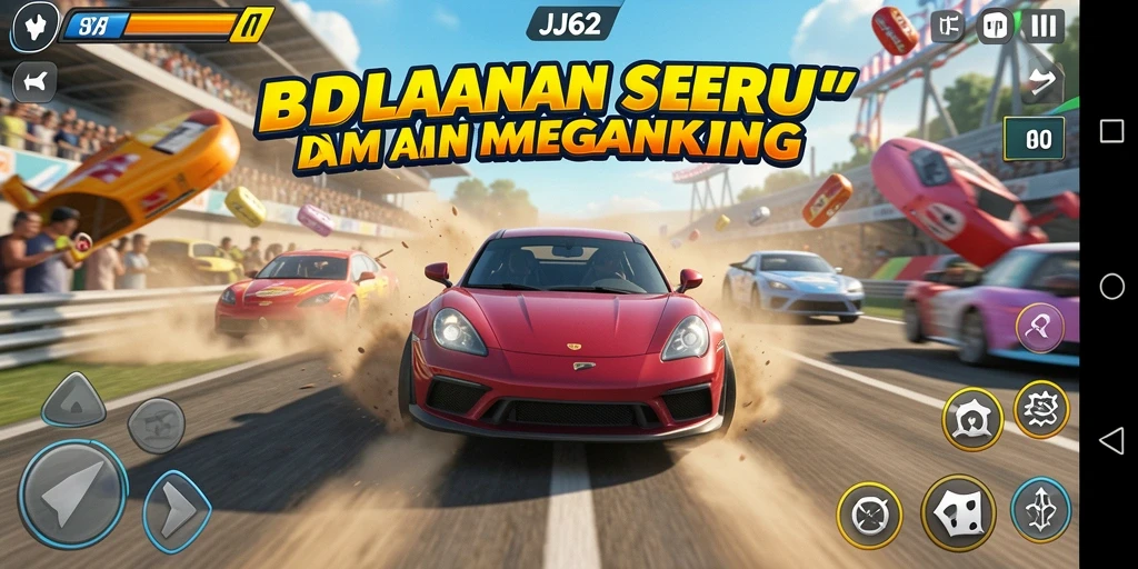 Screenshot gameplay JJ62 yang menampilkan balapan cepat di lintasan.