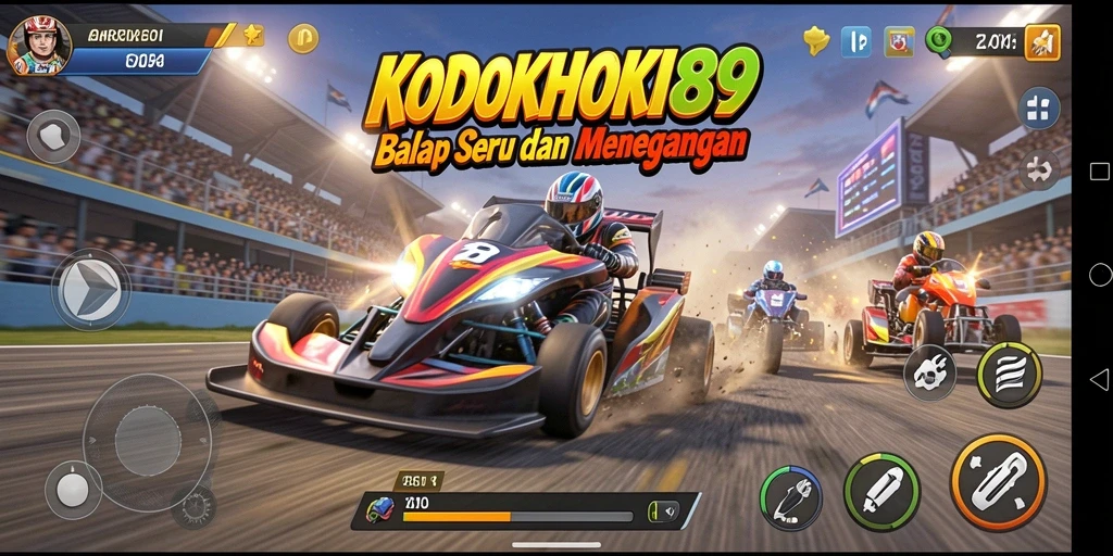 Tampilan gameplay balap seru di KODOKHOKI889 menampilkan aksi mendebarkan.