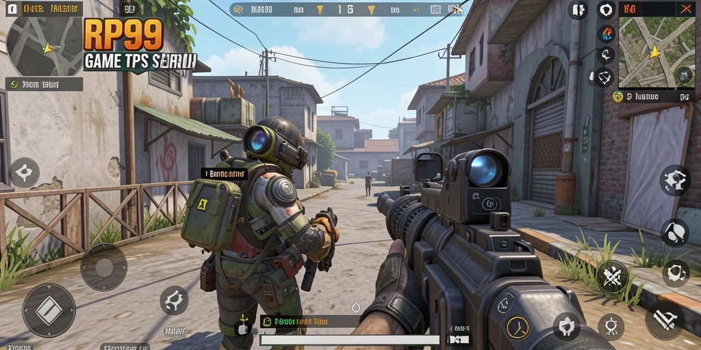 Tampilan gameplay seru dari RP99 dengan aksi menembak yang mendebarkan.