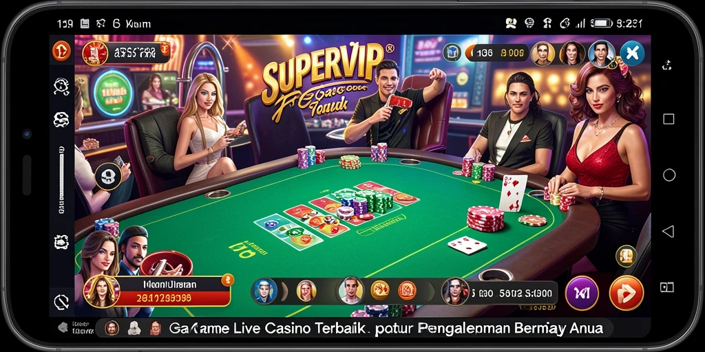 Tampilan utama gameplay SUPERVIP dengan dealer langsung yang interaktif.